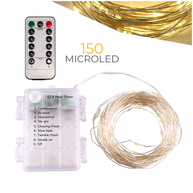LUCI NATALIZIE DECORATIVE 150 MICRO LED LUCE GIALLA DA 15 METRI CON TELECOMANDO - ILLUMINAZIONE ESTERNA VERSATILE E IMPERMEABILE