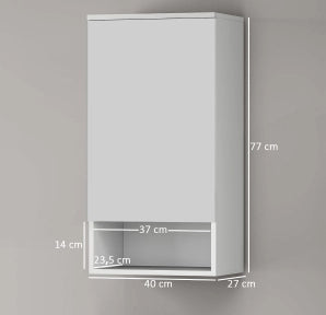 Mobile bagno sospeso ULEVR con vano chiuso, ripiano aperto e 2 ripiani regolabili, bianco