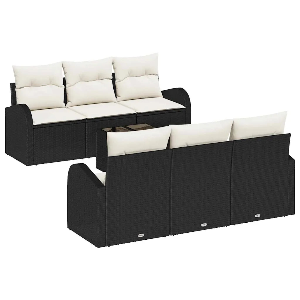 Set Divano da Giardino 7 pcs Nero e Crema polyrattan