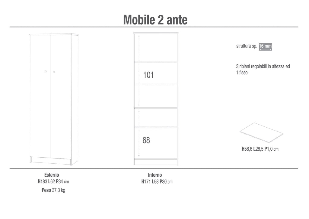 Mobile 2 Ante 62x182x34 cm Eucalipto