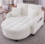 Divano letto 2 in 1 trasformabile con pouf contenitore 132x129x93 cm in eucalipto; beige