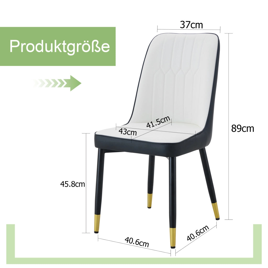 Set di 2 sedie da pranzo moderne in PU nero-bianco con gambe in metallo
