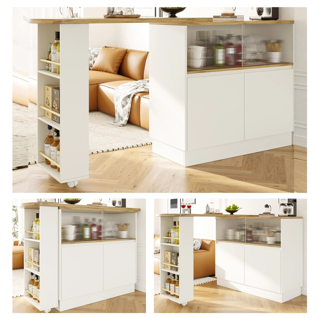 OKWISH Credenza da Cucina Girevole con Ripiani Aperti, Cassetto e Porta Scorrevole in Vetro, per Cucina, MDF, 90 x 45 x 100 cm