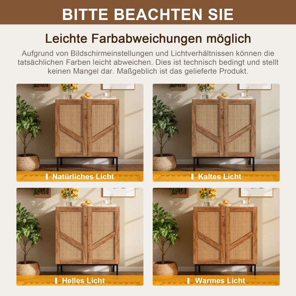 Credenza 70 cm 2 ante con 2 ripiani regolabili in truciolare e rattan PE per soggiorno e ingresso colore naturale