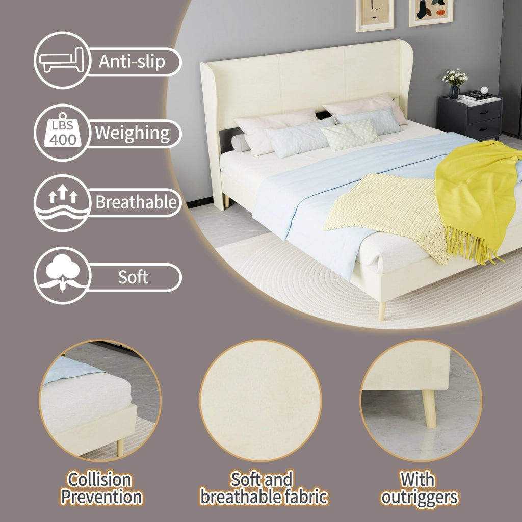 letto imbottito tessuto e metallo beige 160 x 200 cm