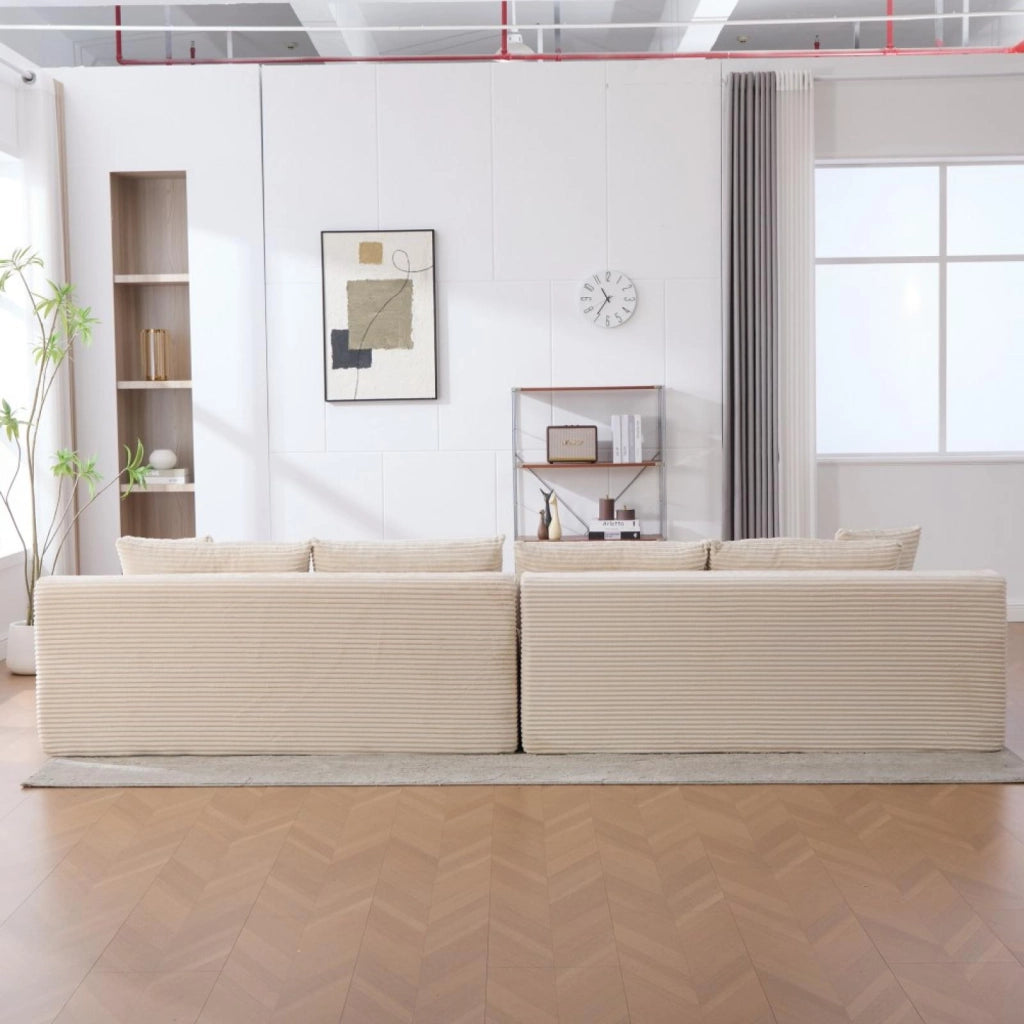 Divano modulare, divano compatto, tessuto chenille, schiuma ad alta elasticità 30D, base antiscivolo, 6 posti, bianco avorio