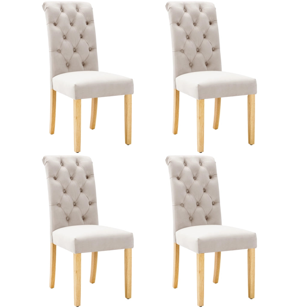 Set di 4 sedie da pranzo - con schienale curvo e seduta imbottita - in velluto beige