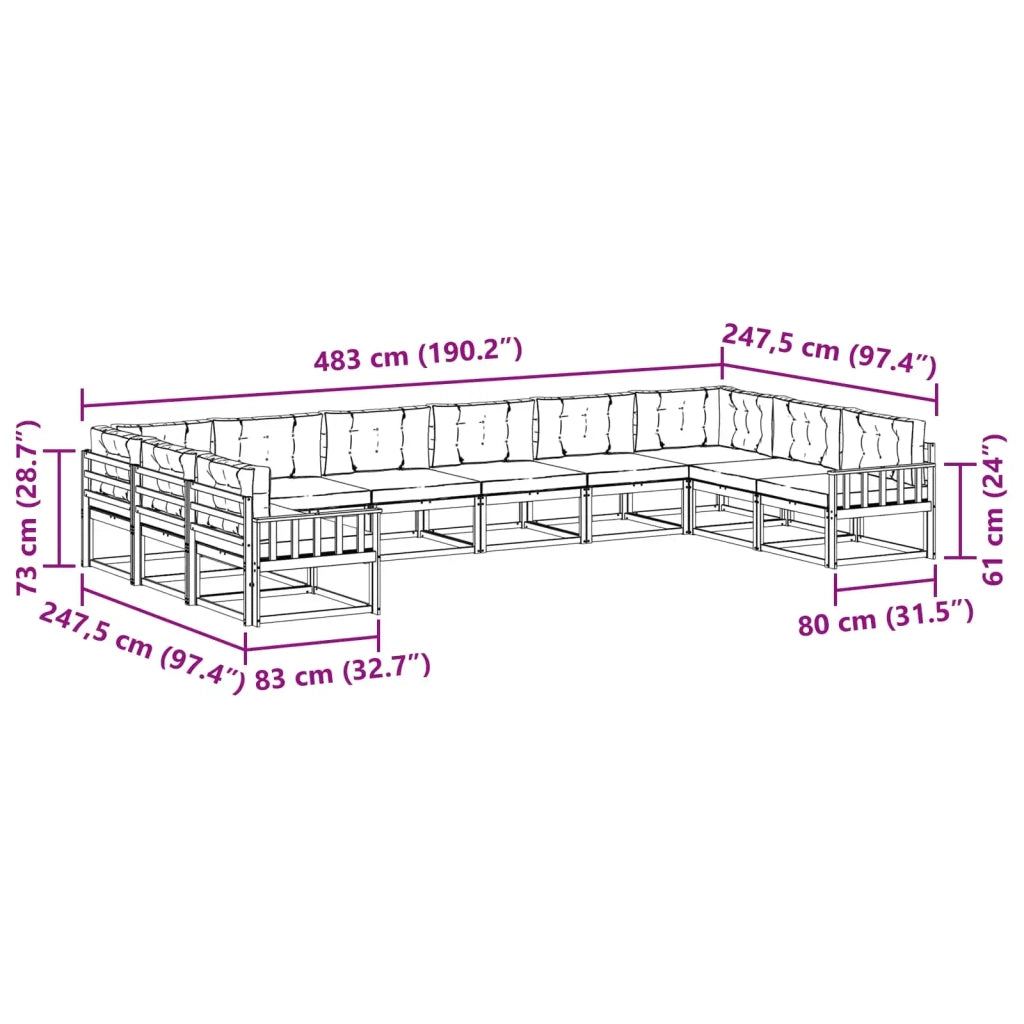 Set di divani da esterno 10 pz Bianco e Antracite 3387101