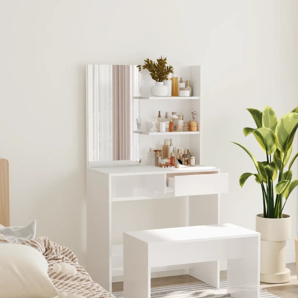 Toeletta | Tavolo da Trucco con Specchio Bianco lucido 74,5x40x141 cm