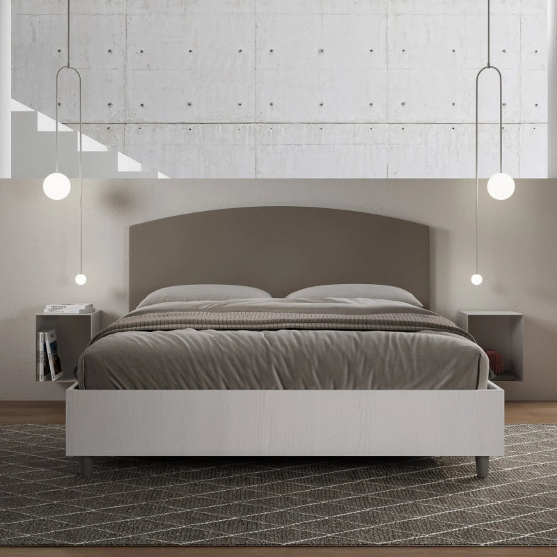 Letto Matrimoniale 160x200 cm struttura bianco frassino testata Antilia - Similpelle,Cappuccino,Contenitore