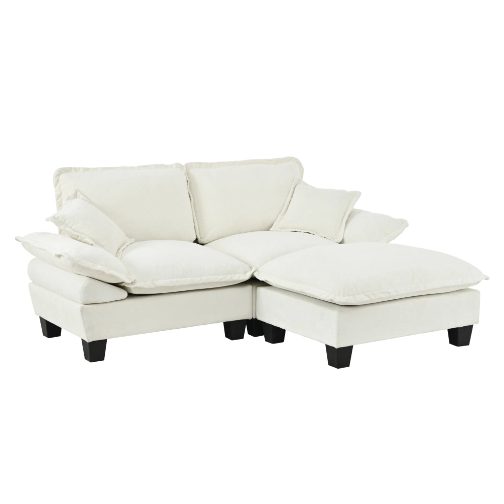 Divano angolare modulare nuvola 3 posti 194x151x90 cm con pouf mobile; ciniglia beige