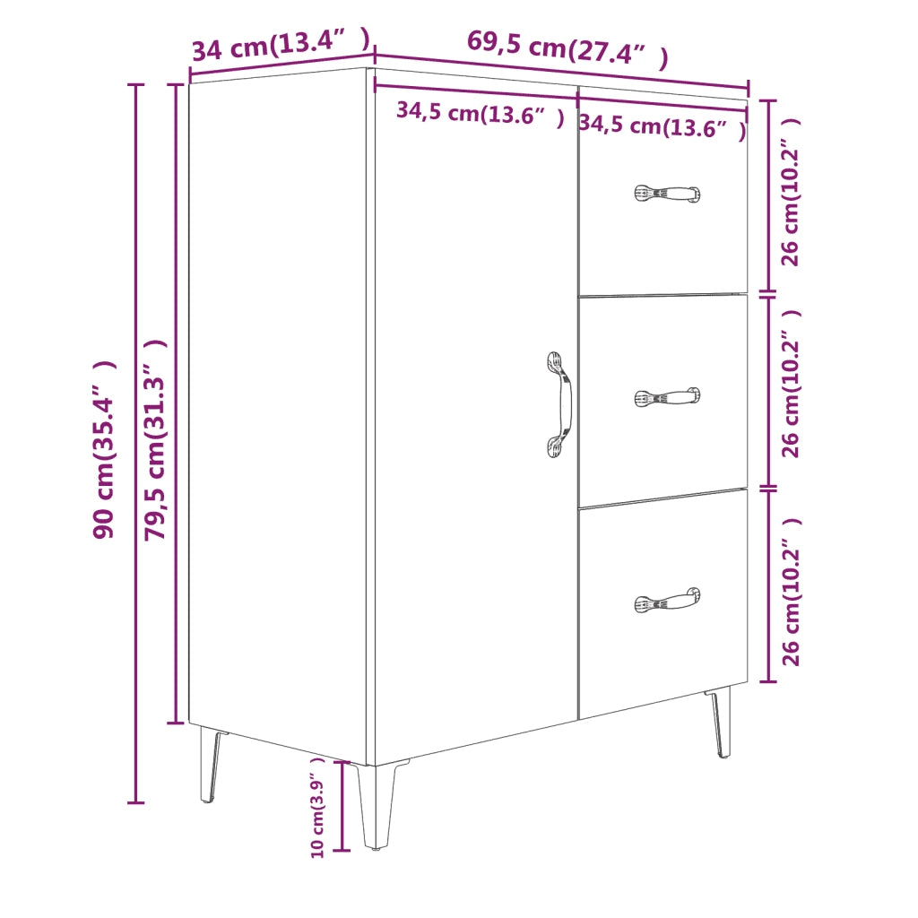 Credenza Rovere Sonoma 69,5x34x90 cm in Legno Multistrato 812180