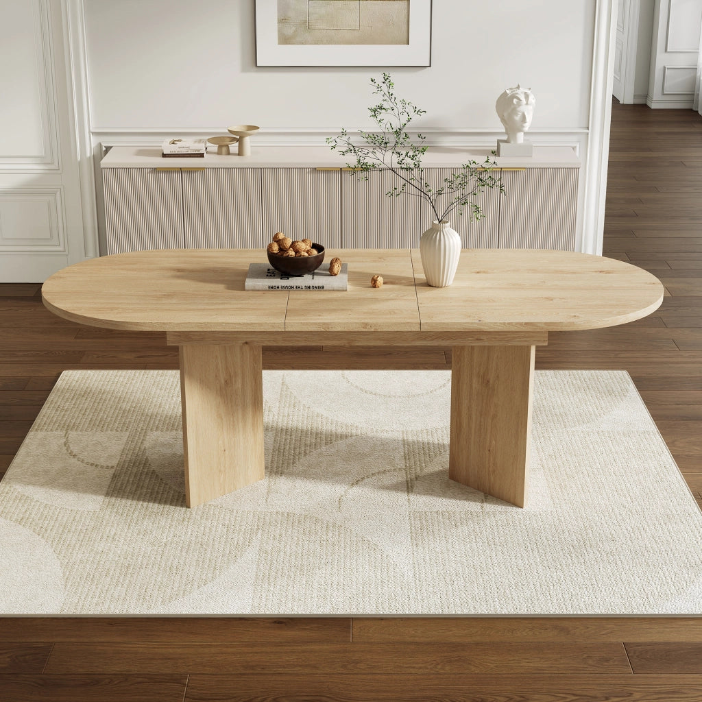 Tavolo da pranzo allungabile 4-8 persone, piano 18 mm, angoli arrotondati, colore rovere