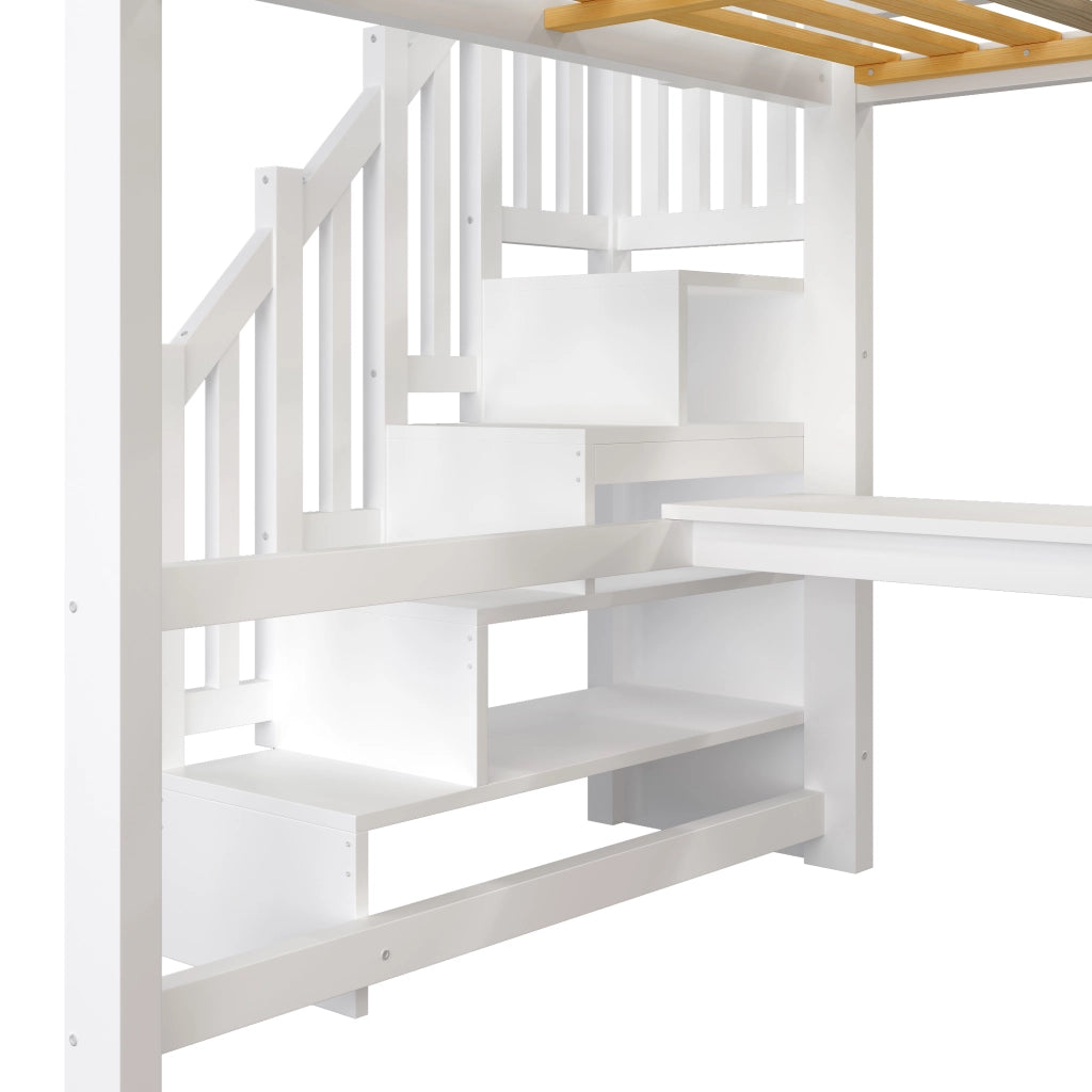 Letto a soppalco 140x200 con scrivania; armadio e LED; bianco