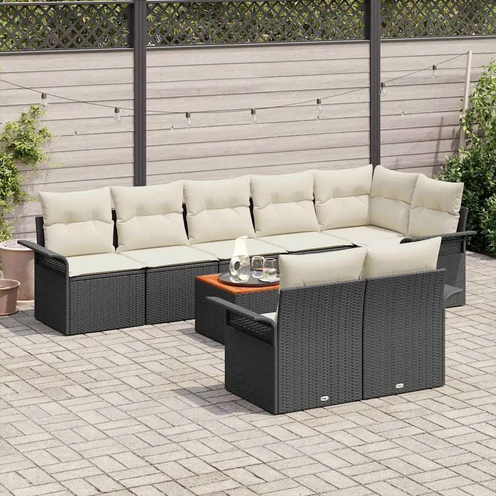 Set Divano da Giardino 9 pcs Nero e Crema polyrattan 3356010