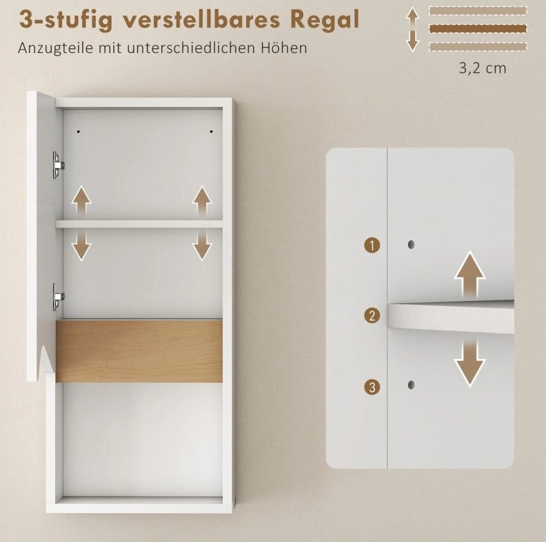 Mobile bagno a parete bianco con anta soft-close e ripiano aperto 30 x 17 x 67 cm