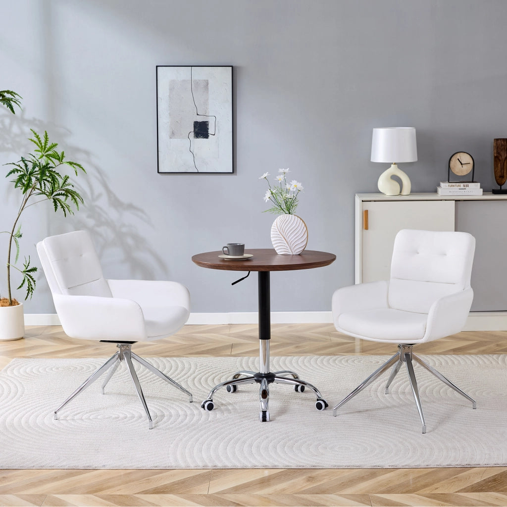 Sedie da sala da pranzo girevoli a 360 gradi set 2 con schienale imbottito in similpelle PU e metallo argento bianco
