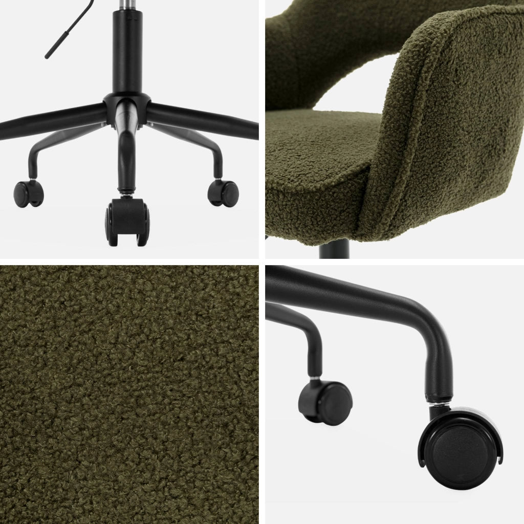 Sedia da ufficio bouclé con rotelle, kaki