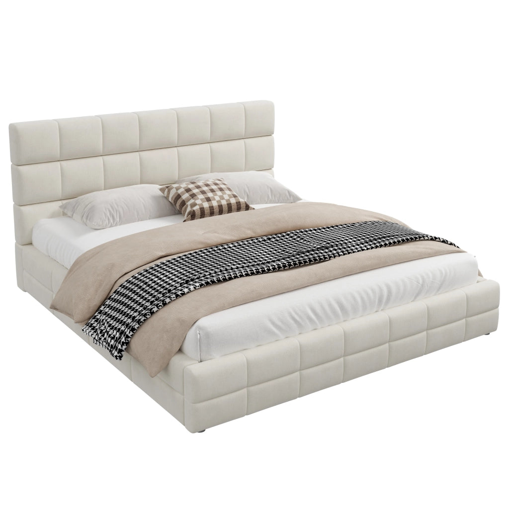 Letto imbottito 180 × 200 cm con testiera imbottita rivestito in velluto beige rete a doghe inclusa