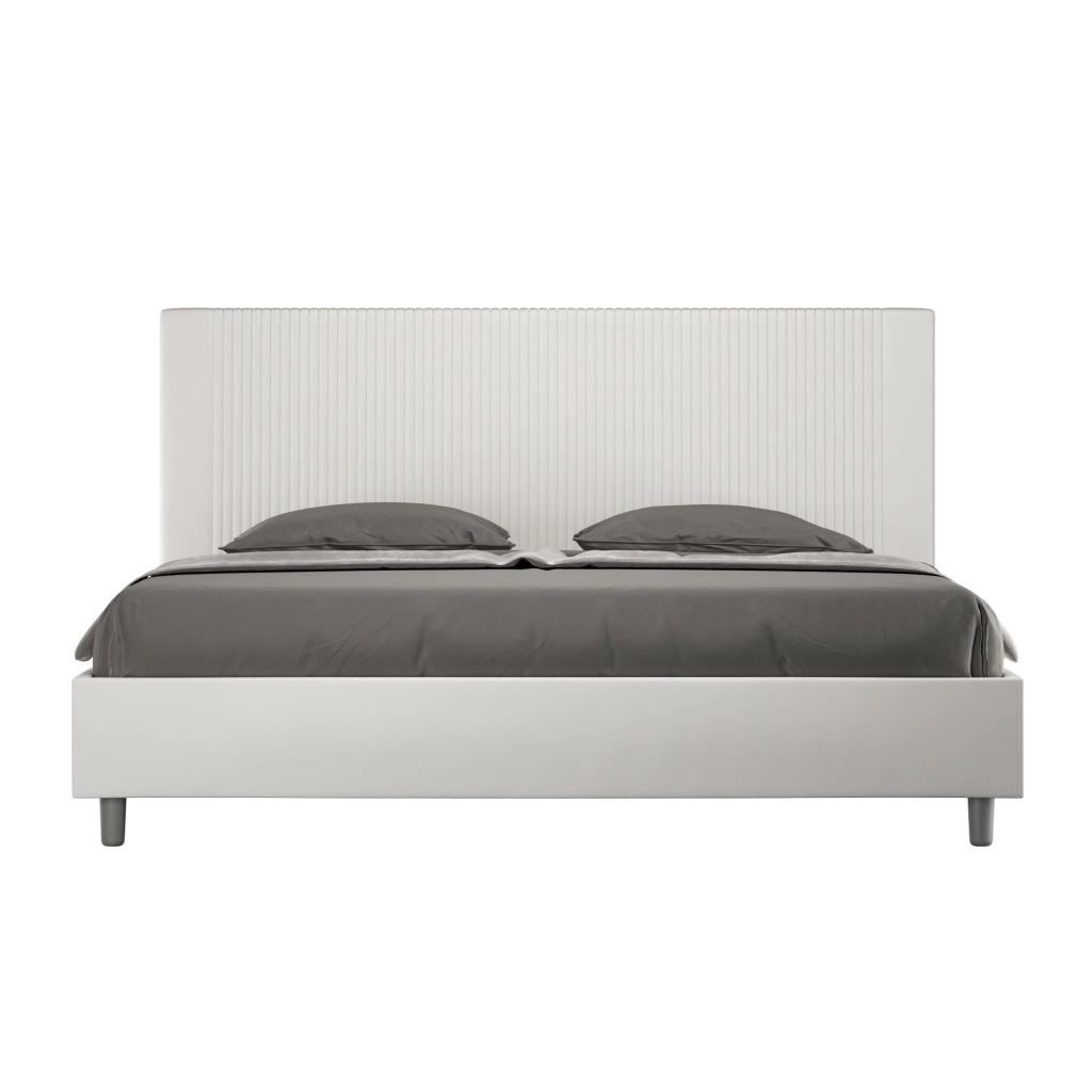 BS COM Letto matrimoniale king size contenitore imbottito 200x210 similpelle bianco