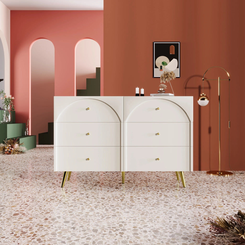 Credenza con cassetti in legno e metallo bianco crema