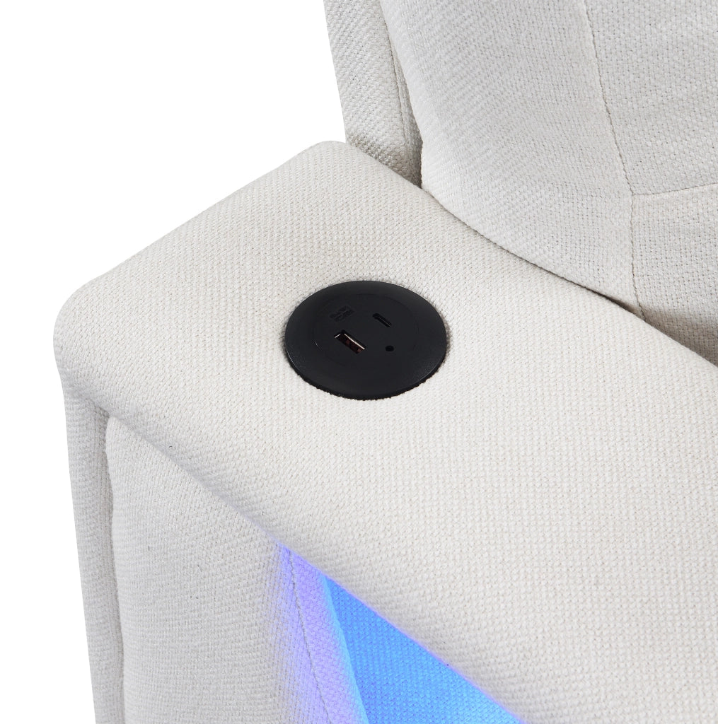Divano modulare angolare 4 posti 253 cm con pouf contenitore e LED in tessuto di lino beige
