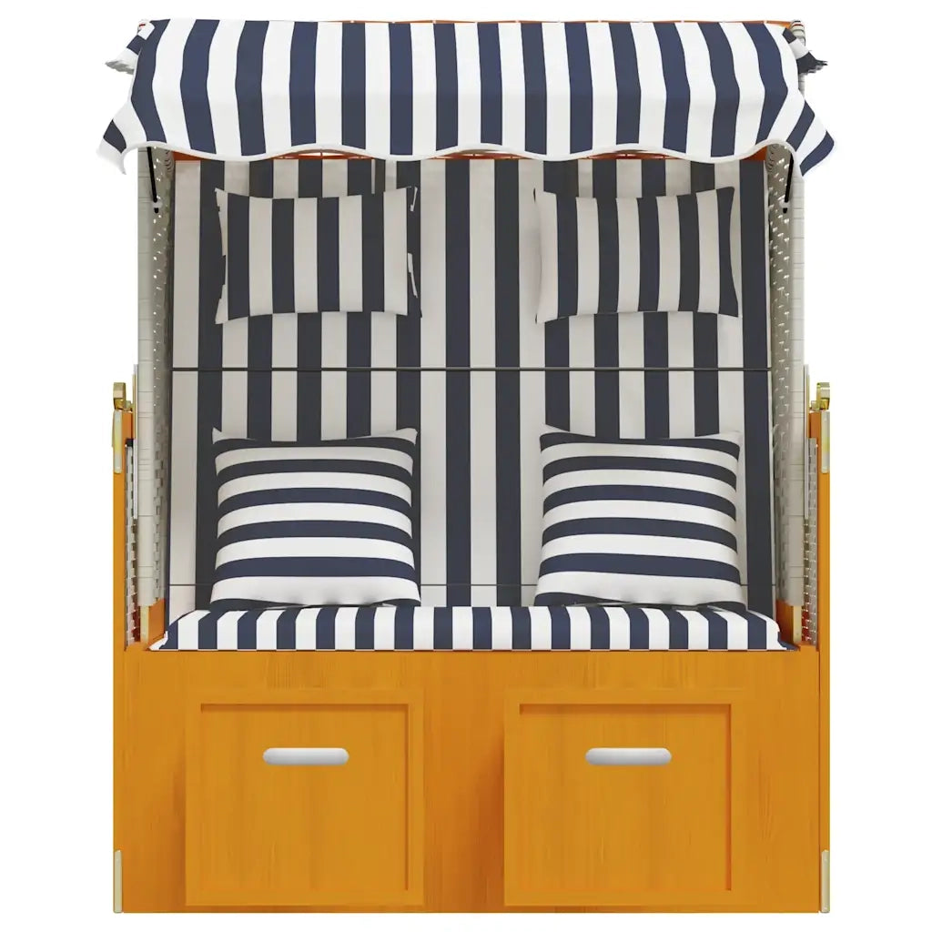 Strandkorb con Cuscini in Polyrattan Legno Massello Bianco Blu CFW6301023