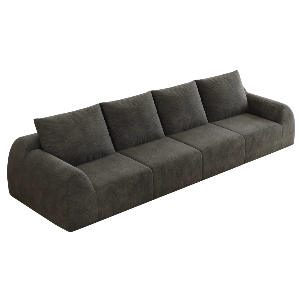 Divano dritto con schiuma elastica, senza attrezzi, in tessuto ciniglia grigio scuro 324×95×85 cm