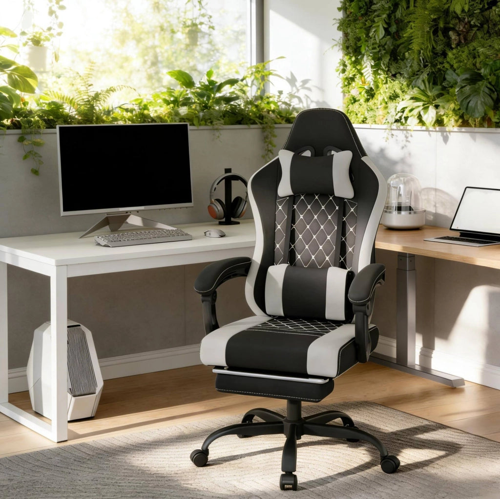 Sedia da ufficio ergonomica girevole con massaggio, nero/grigio