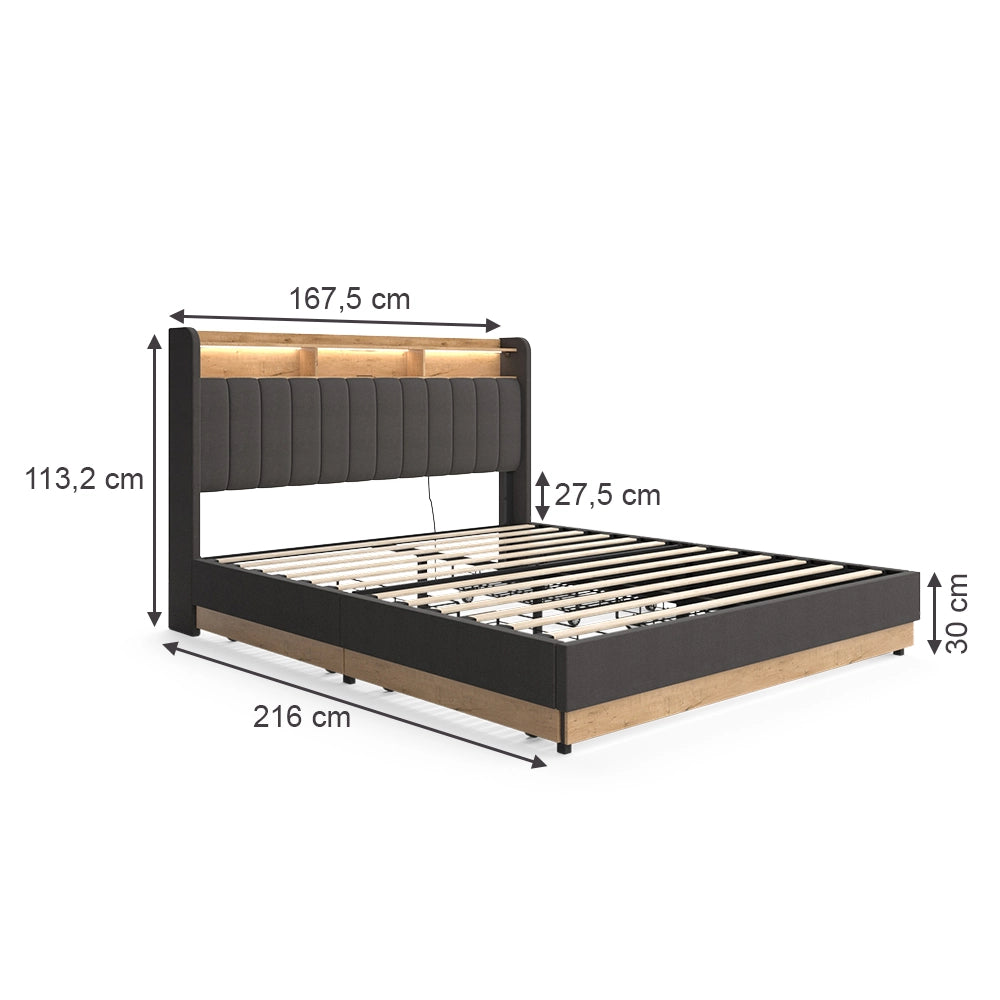 Vitalispa Letto imbottito Antracite 160x200 cm con materasso