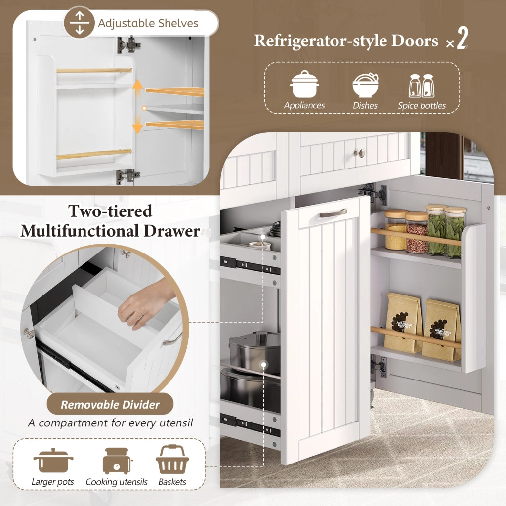 Mobile base da cucina con piano estraibile e pieghevole; cassetti multifunzione; bianco e naturale 140 × 40-70 × 92 cm