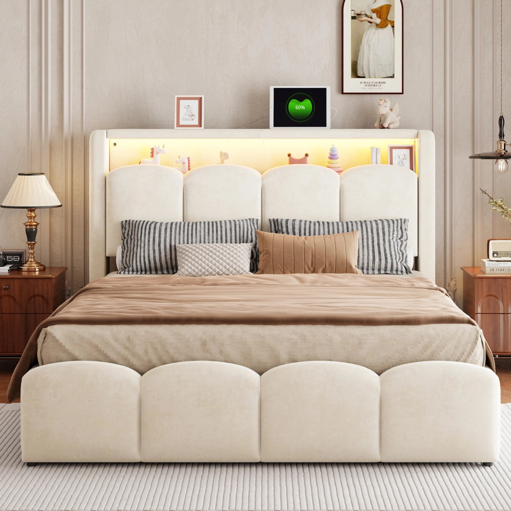 letto imbottito velluto beige 140 x 200 cm