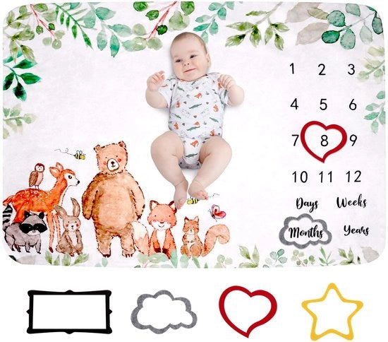Asciugamano per Bambino Personalizzato - 130 x 100 cm - Design Sesso Neutrale - Seguendo le Fasi di Crescita Mensile - Asciugamano per Bambino