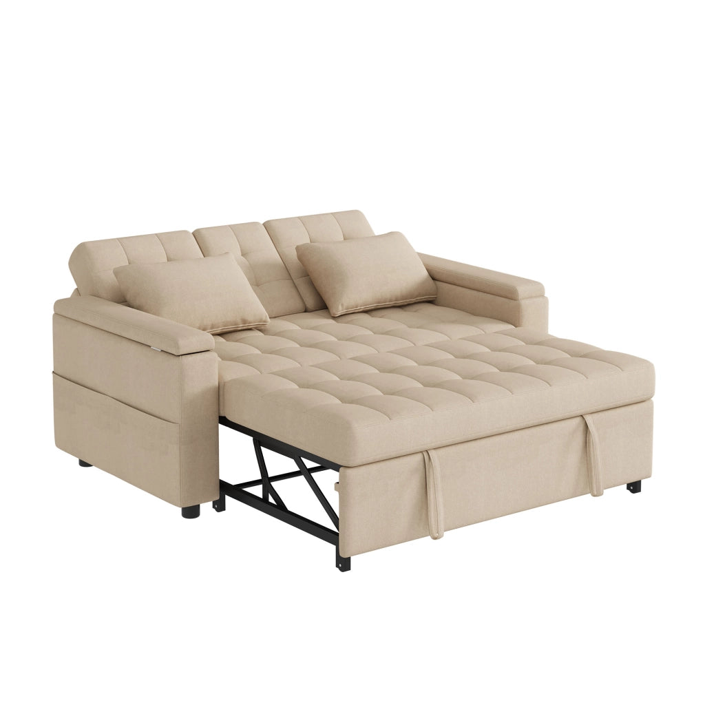 Divano letto 2 posti con schienale regolabile e vani portaoggetti beige