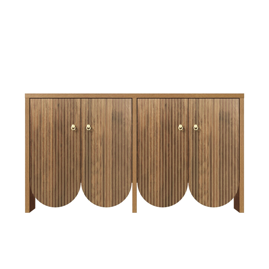 Credenza con 4 ante; ripiani regolabili e maniglie in alluminio in MDF effetto noce 147 × 40 × 80 cm