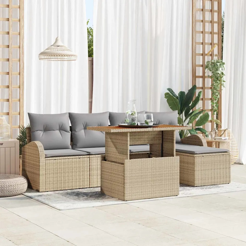 Set Divano da Giardino con cuscino 6 pcs beige e grigio chiaro