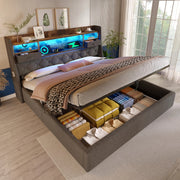 Letto Contenitore Matrimoniale Imbottito con LED e Doghe ¨C MINIMAL ¨C Grigio Tessuto 180x200