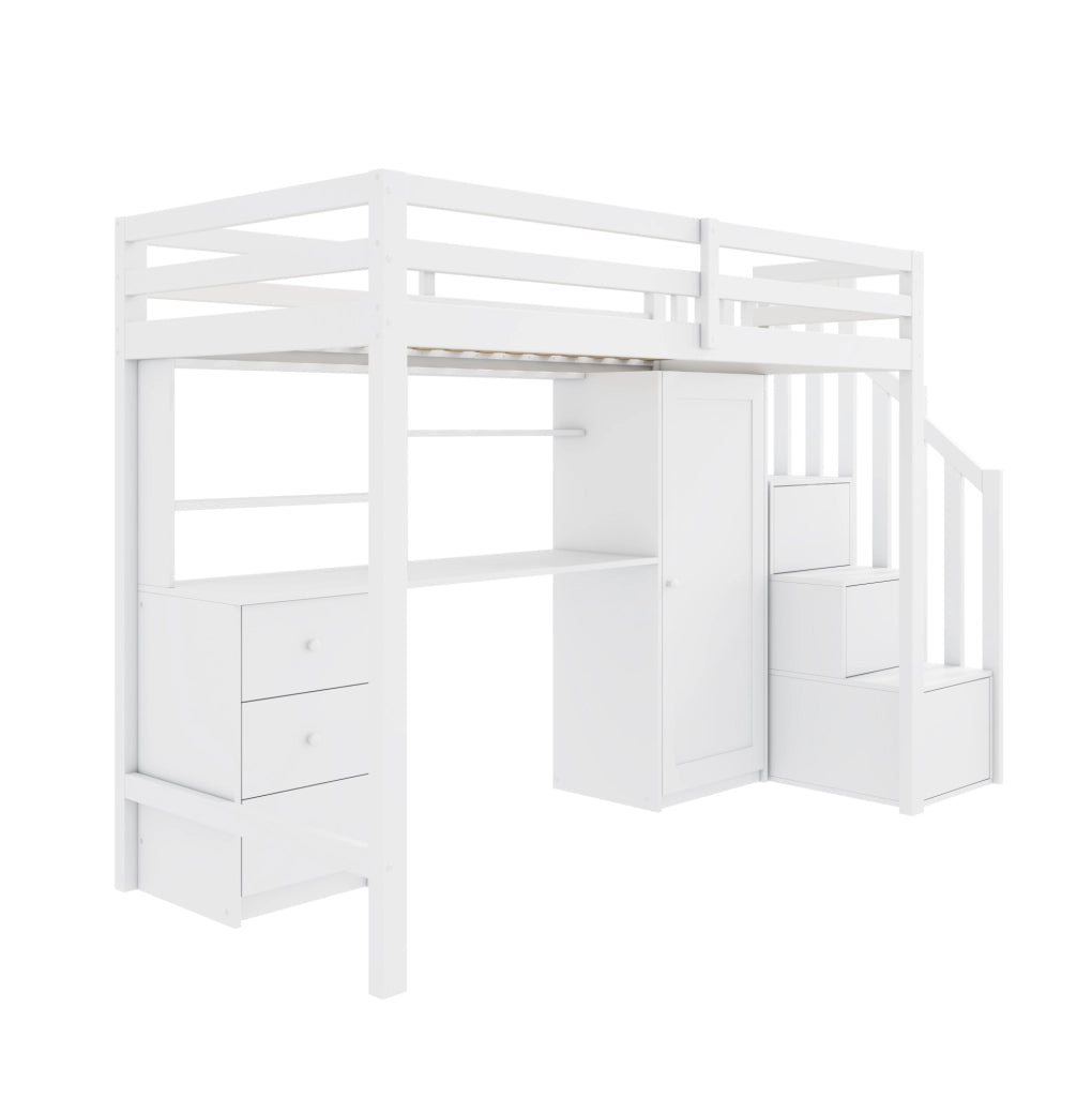 Letto a soppalco per bambini 90x200 cm bianco in MDF e legno con lavagna e contenitore， senza materasso