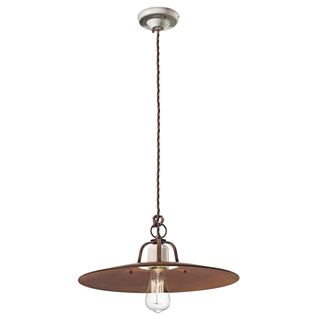 Lampadario Vintage Grunge Ferro E Ceramica Craquele&apos 1 Luce E27 40Cm