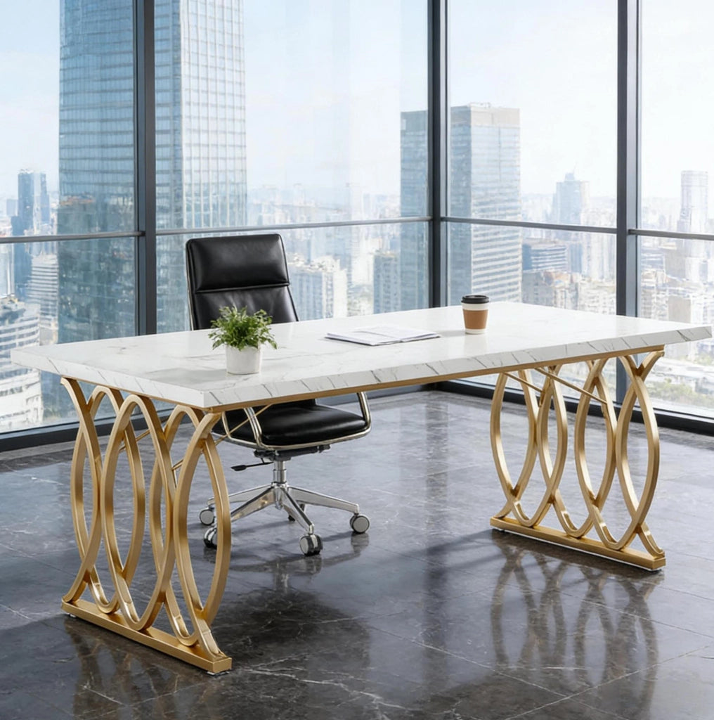 Scrivania da ufficio moderna 160x80 cm con piano in legno artificiale bianco e struttura metallica