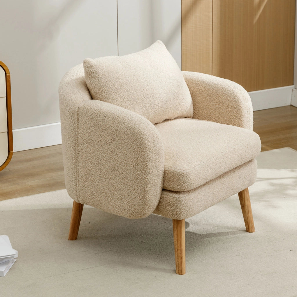 Poltrona singola 71x72x71 cm con cuscino in tessuto teddy beige