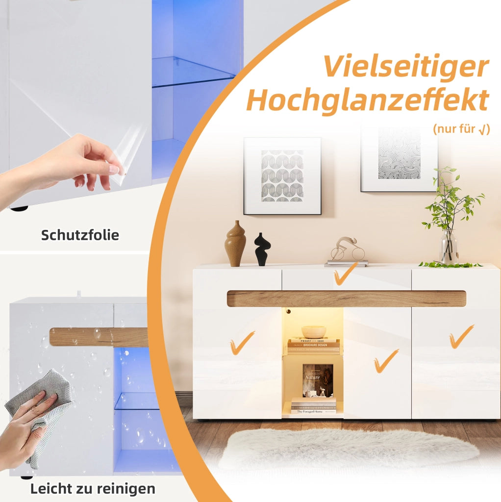 Credenza moderna a 3 ante con luce LED e controllo da app