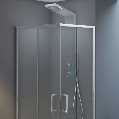 Box doccia angolare 90x90 cm doppio scorrevole in cristallo trasparente Ted