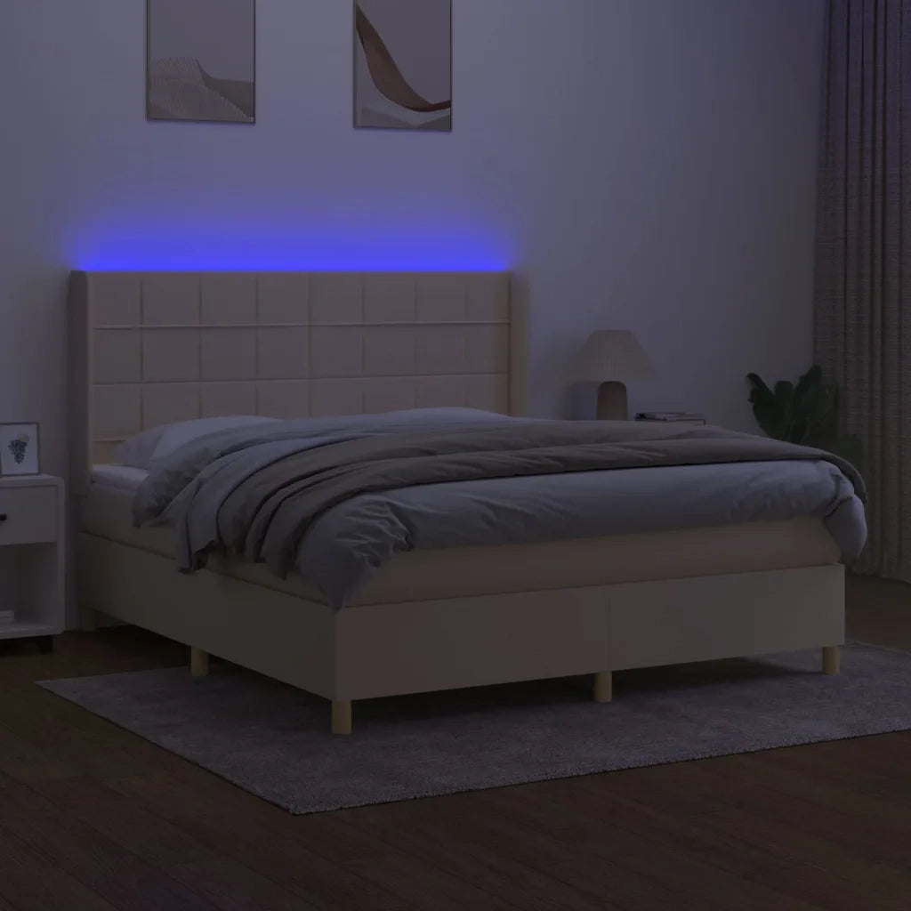 Letto a Molle con Materasso e LED Crema 180x200 cm in Tessuto 3138898
