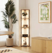 Lampada da terra LED con ripiani 41×29,5×163,5 cm in MDF marrone