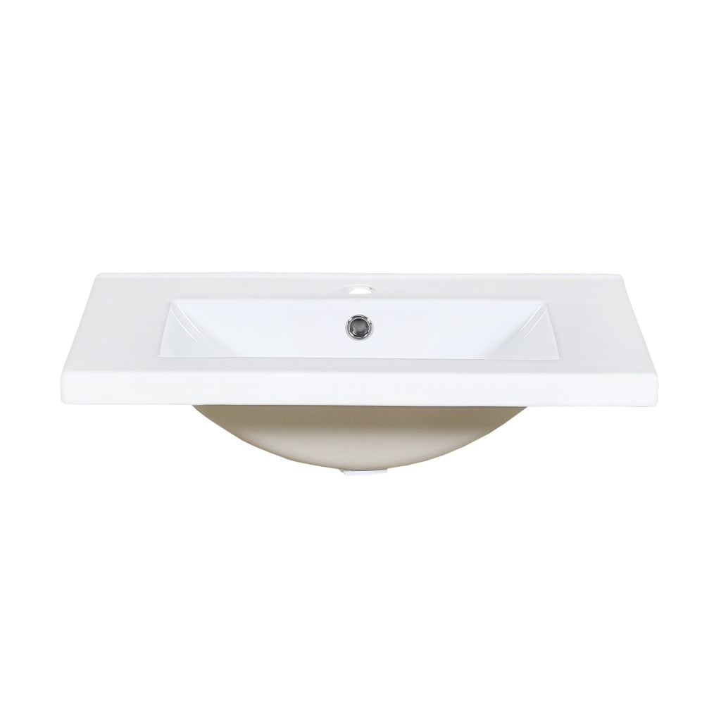 Mobile sottolavabo con lavabo in ceramica, 2 ante ammortizzate, cassetto e ripiani, per bagno, bianco, 61 × 47 × 87 cm