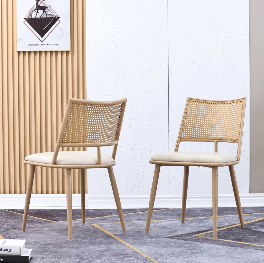 Set di 2 sedie in rattan con seduta in PU; beige