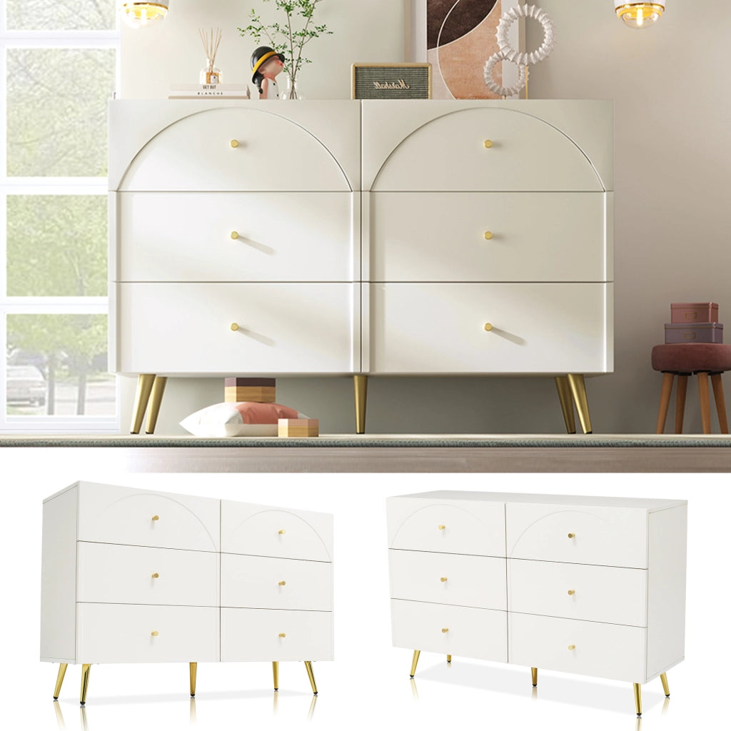 Credenza con cassetti in legno e metallo bianco crema