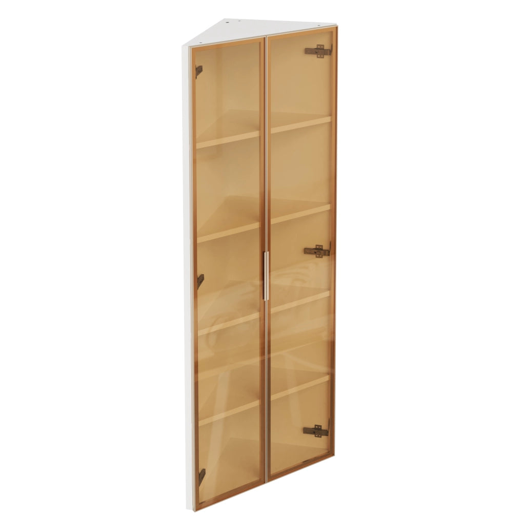 Vetrina angolare 62x35x160 cm con LED integrati; vetro temperato e MDF; bianco