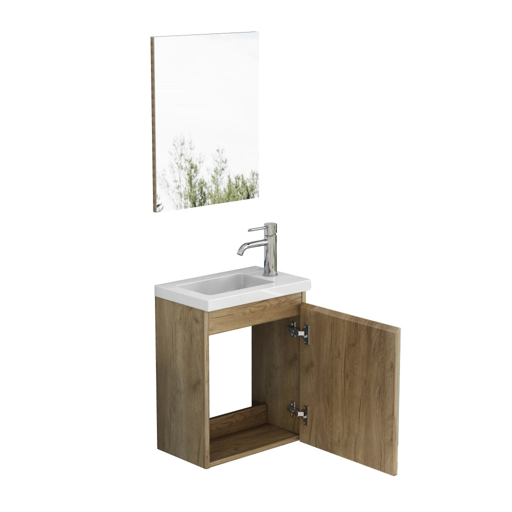 Mobile da bagno con lavabo e specchio - per bagno - in MDF - 45×34×58 cm - rovere